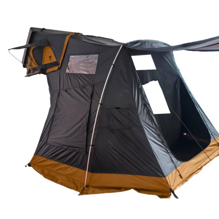 Annexe pour tente de toit Mighty Oak Light 165 camel Vickywood ouverte