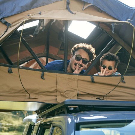 Tente de toit famille Big Willow 180 de Vickywood pliante camel sur van VW