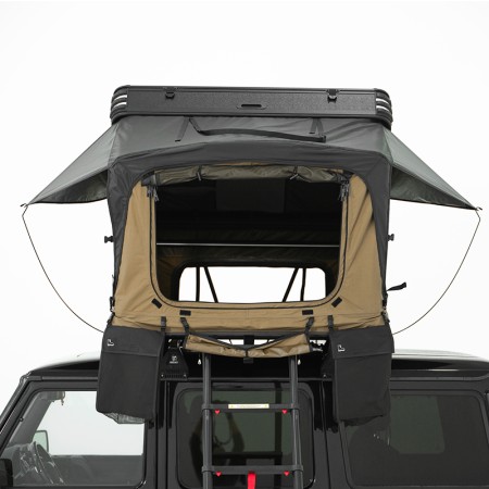 Tente de toit coque alu compacte Neo-Frontier de WildLand porte ouverte