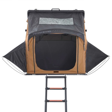 Tente de toit coque alu Vickywood Cumaru Ease 135 camel porte entrée