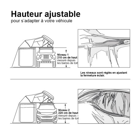 Vickywood VW-RT-A-MO3-190 annexe de tente de toit hybride Mighty Oak 190 avec hauteur ajustable