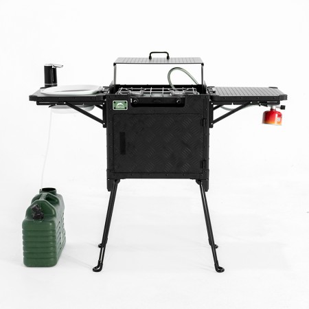Cuisine de camping pliante et portable version pro Wild Land aluminium évier avec pompe jerrican 10 L non-inclus