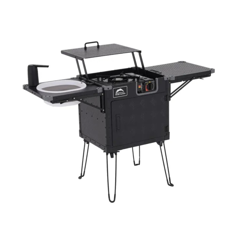 Cuisine de camping pliante et portable Wild Land aluminium réchaud évier pompe version pro