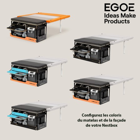 EGOE Nestbox malle de camping haut de gamme bois et matelas coloris au choix Roamer pour van et fourgon