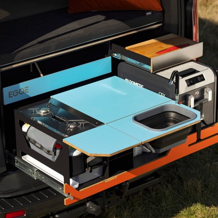 EGOE Kombishop malle de camping Nestbox Roamer 550 pour van et fourgon avec plan de travail