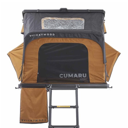 Tente de toit rigide aluminium 2 places Vickywood Cumaru Up 145 camel entrée