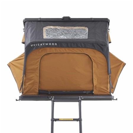 Tente de toit rigide aluminium 2 places Vickywood Cumaru Up 145 camel fenêtre de toit