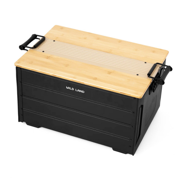 Storage Box Pro noir - Boîte de stockage bambou et alu WildLand capacité 48 Litres