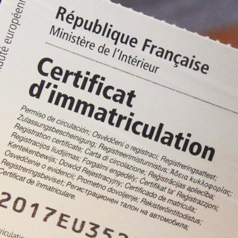 Certificat d'immatriculation définitive 23 cv département 44